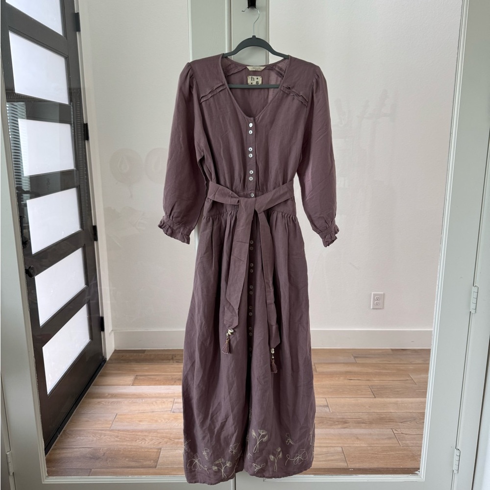 Harper Sage Mauve Button-Front Maxi Dress with Tie Waist